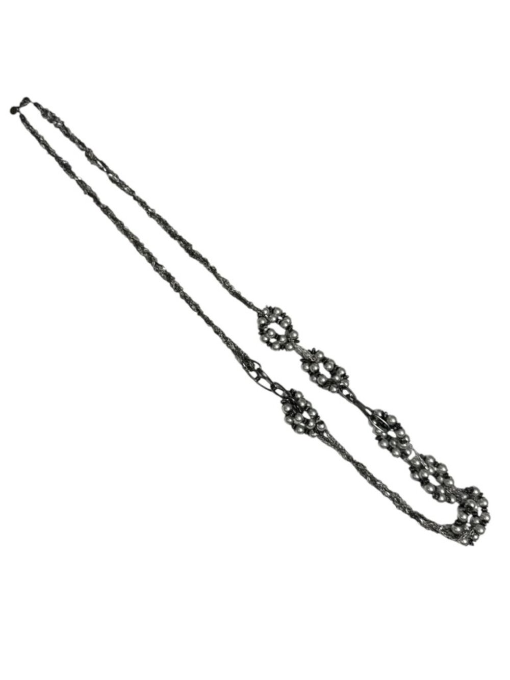 Talbots Asymmetrical Beaded Statement Necklace Chain-Link Faux Pearl Accents 28" - Picture 2 of 8